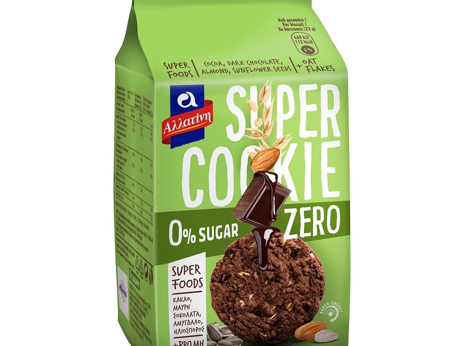 Αλλατίνη Super Cookie με Βρώμη, Κακάο, Μαύρη Σοκολάτα, Αμύγδαλο & Ηλιόσπορο ZERO 0% Ζάχαρη