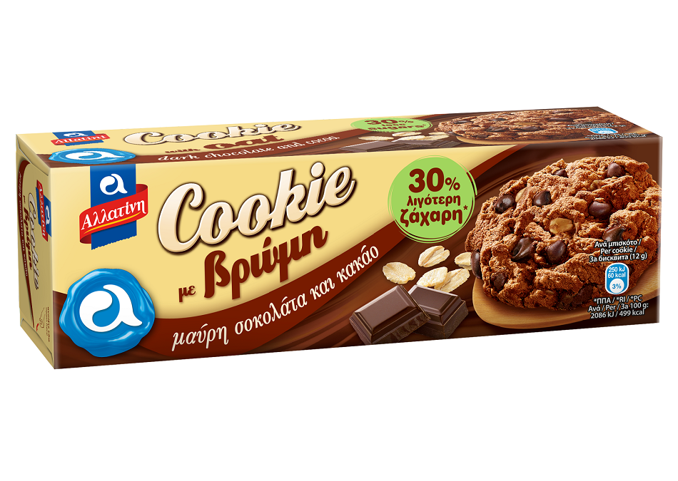 Αλλατίνη Cookie με Βρώμη, Μαύρη Σοκολάτα και Κακάο, 30% Λιγότερη Ζάχαρη*